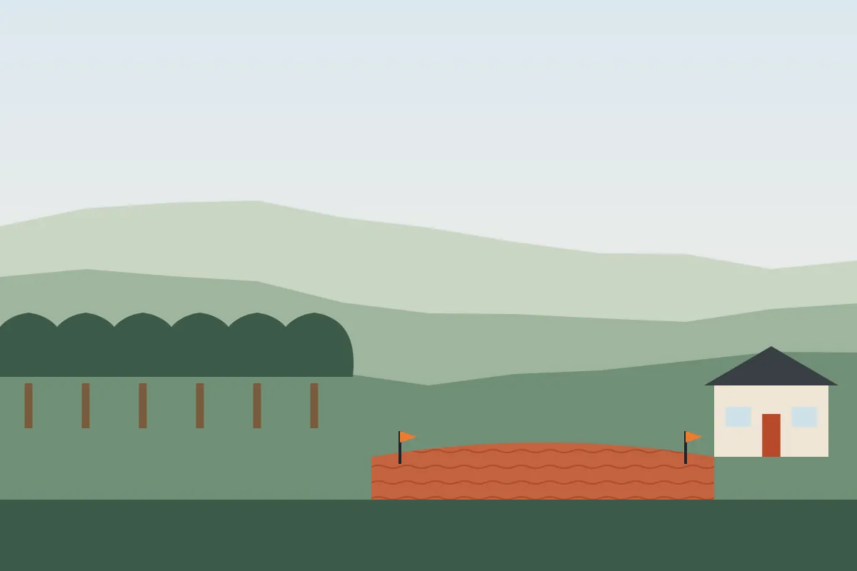 Rolling wooded hills with a cleared homesite and a cul-de-sac nearby